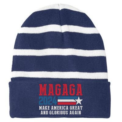 MAGAGA Make America Great And Glorious Again Trump For President Striped Beanie with Solid Band