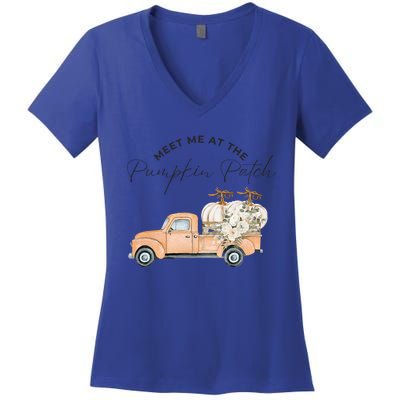 Meet Me At The Pumpkin Patch Truck Of Pumpkins Gift Women's V-Neck T-Shirt