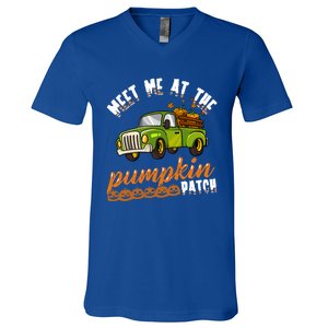 Meet Me At The Pumpkin Patch Truck Thanksgiving Farmer Gift V-Neck T-Shirt