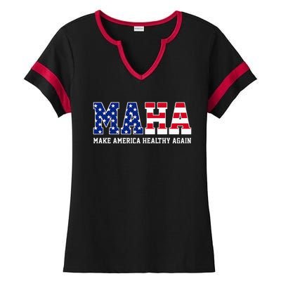 Maha Make America Healthy Again Us Patriotic Ladies Halftime Notch Neck Tee