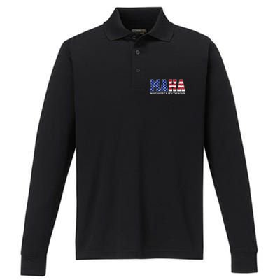 Maha Make America Healthy Again Us Patriotic Performance Long Sleeve Polo