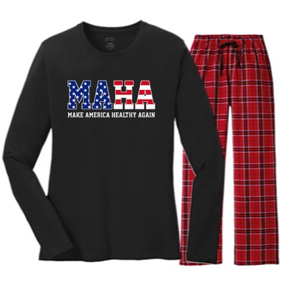 Maha Make America Healthy Again Us Patriotic Women's Long Sleeve Flannel Pajama Set 