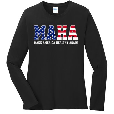 Maha Make America Healthy Again Us Patriotic Ladies Long Sleeve Shirt