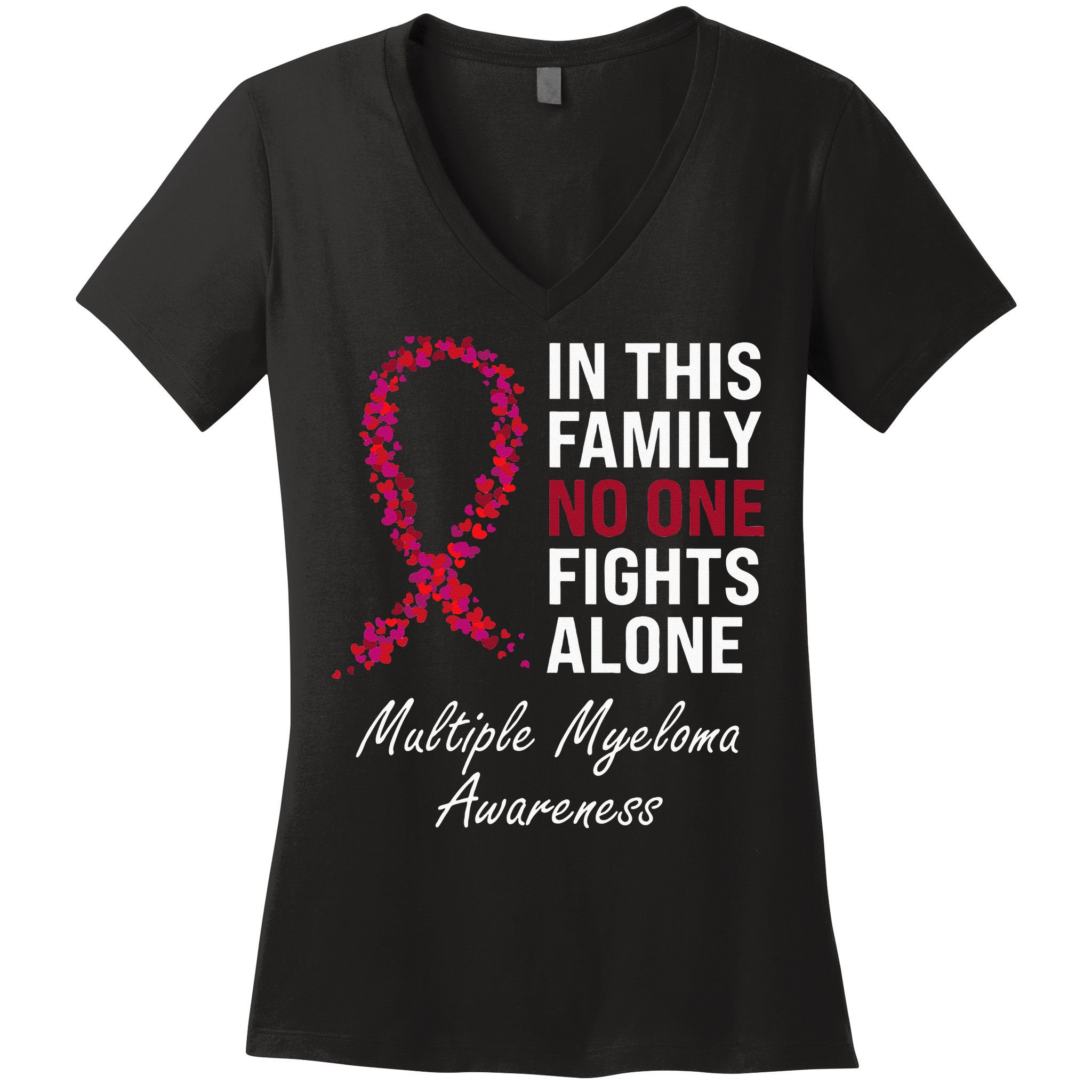 Multiple Myeloma Awareness Burgundy Ribbon Family Women's V-Neck T-Shirt