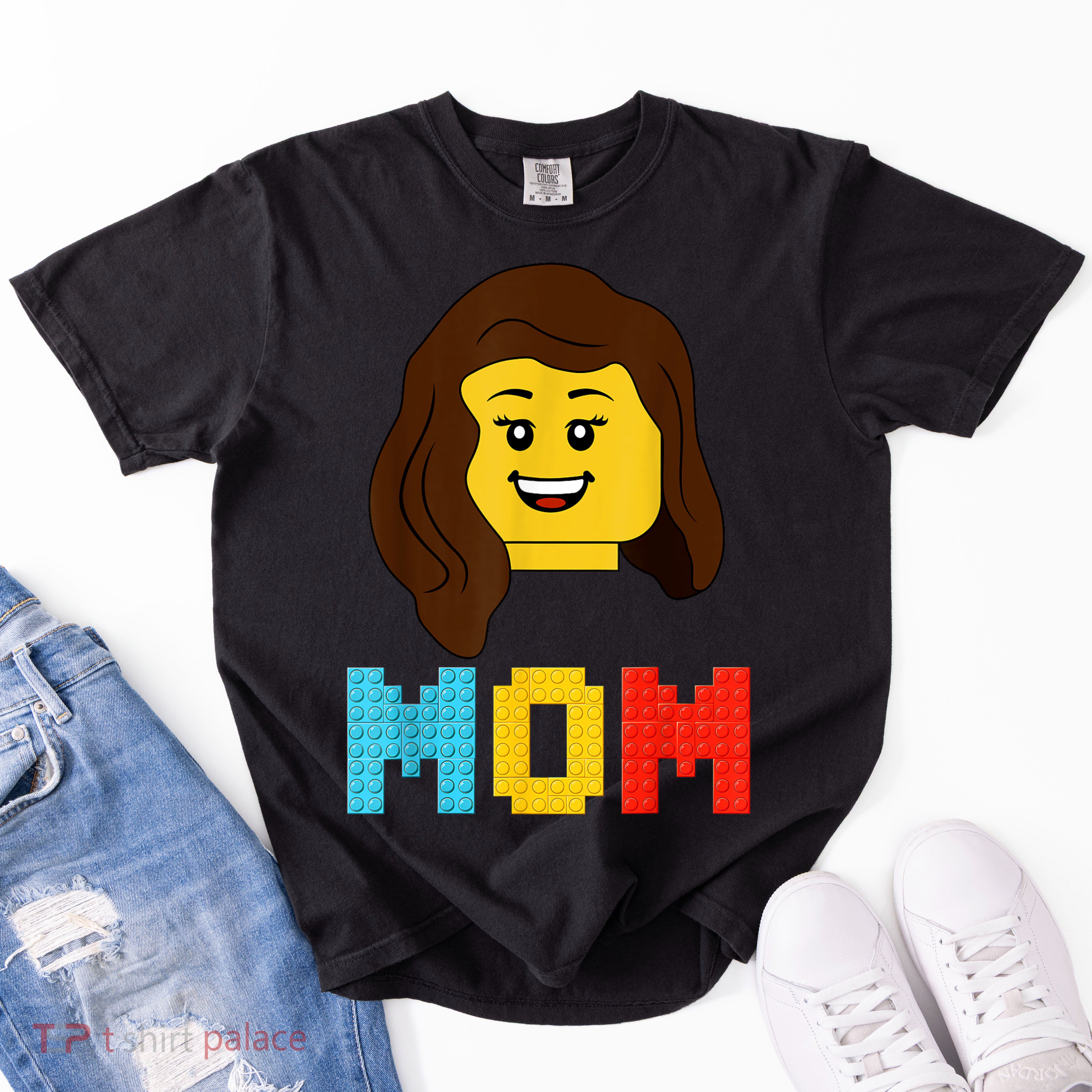 Mom Master Builder Building Bricks Blocks Matching Family Garment-Dyed Heavyweight T-Shirt