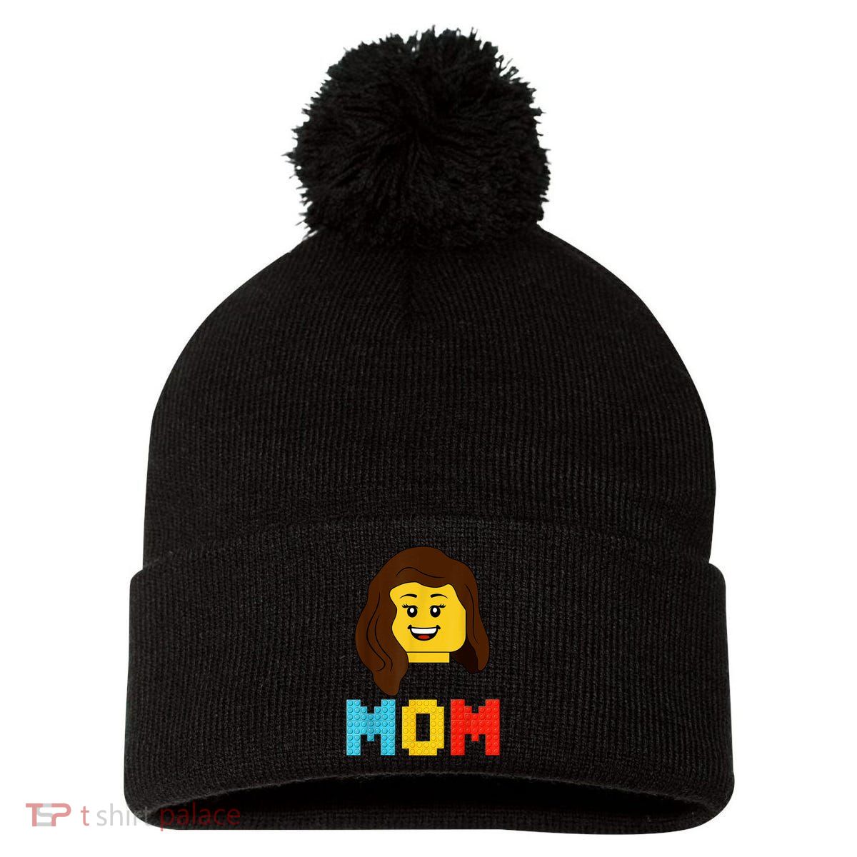 Mom Master Builder Building Bricks Blocks Matching Family Pom Pom 12in Knit Beanie