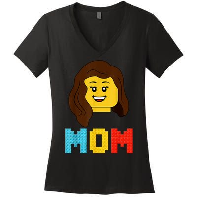 Mom Master Builder Building Bricks Blocks Matching Family Women's V-Neck T-Shirt