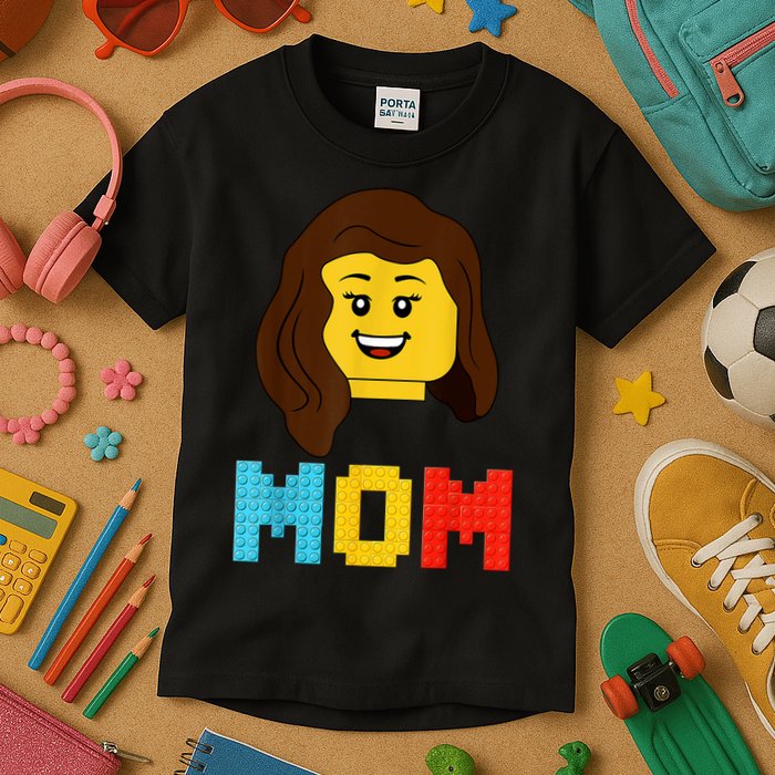 Mom Master Builder Building Bricks Blocks Matching Family Kids T-Shirt