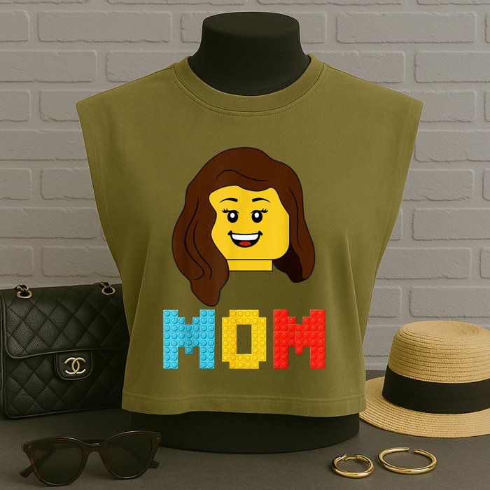 Mom Master Builder Building Bricks Blocks Matching Family Garment-Dyed Women's Muscle Tee