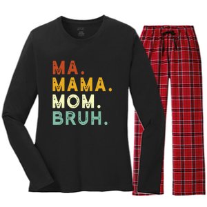 Mama Mom Bruh Retro Ma Women's Long Sleeve Flannel Pajama Set 