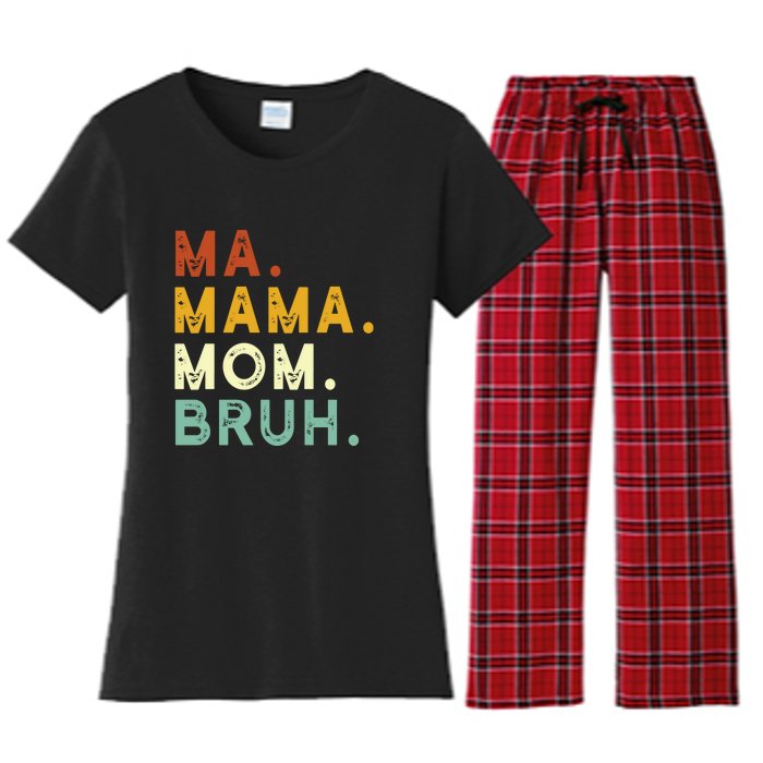 Mama Mom Bruh Retro Ma Women's Flannel Pajama Set