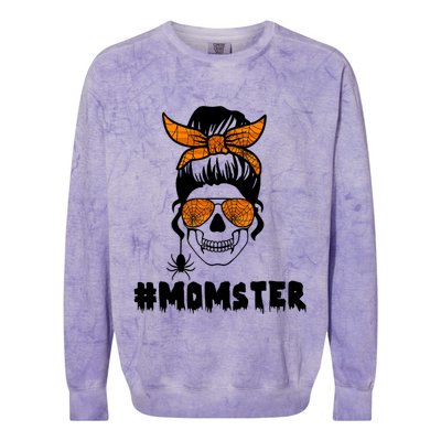 Momster Messy Bun Cute Halloween Colorblast Crewneck Sweatshirt