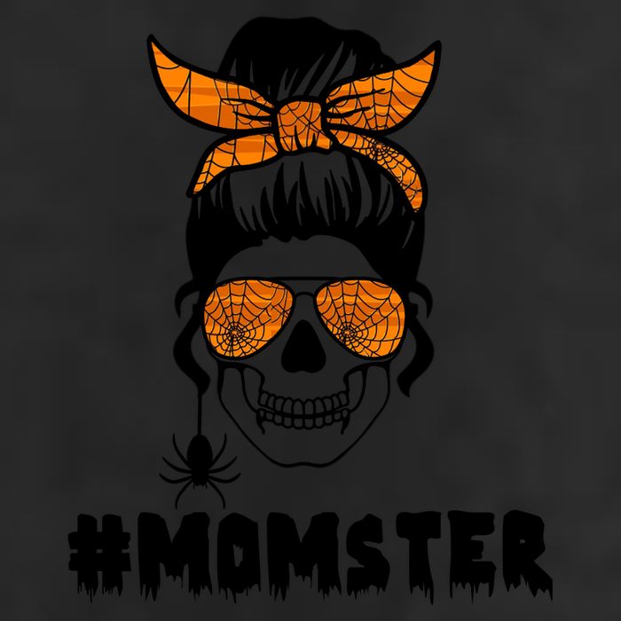 Momster Messy Bun Cute Halloween 7 Panel Mesh Trucker Snapback Hat