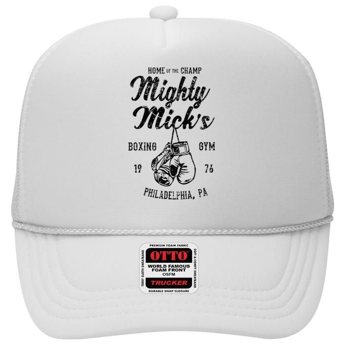 Mighty Micks Boxing Gym Vintage Sports Black High Crown Mesh Back Trucker Hat