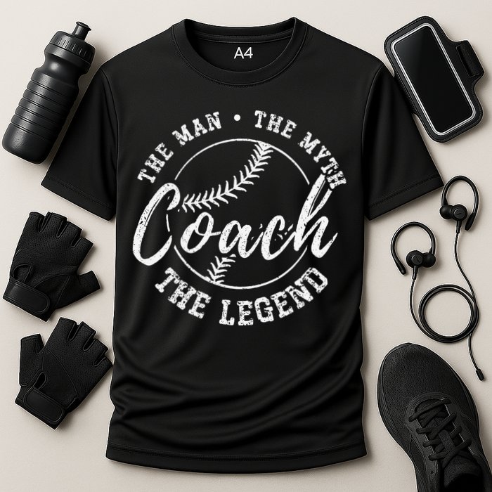 Man Myth Baseball Coach Legend Funny Baseball Coach Cooling Performance Crew T-Shirt