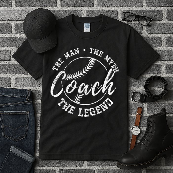 Man Myth Baseball Coach Legend Funny Baseball Coach Tall T-Shirt