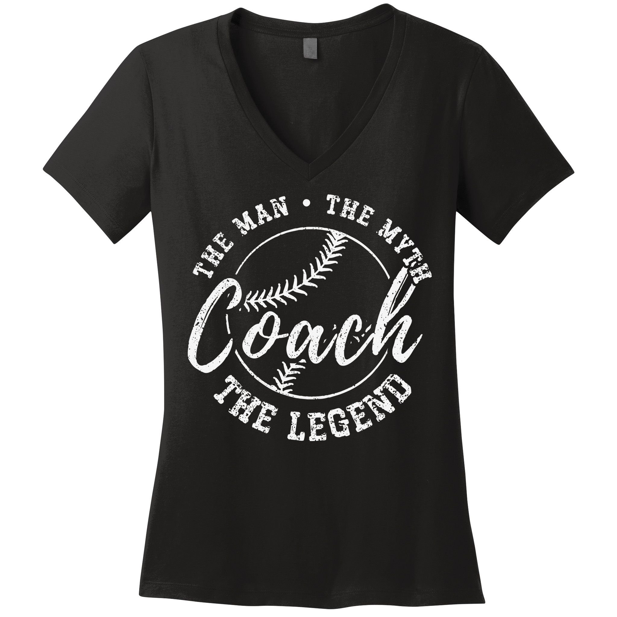 Man Myth Baseball Coach Legend Funny Baseball Coach Women's V-Neck T-Shirt