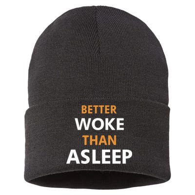 Mahogany Mommies Better Woke Than Asleep Sustainable Knit Beanie
