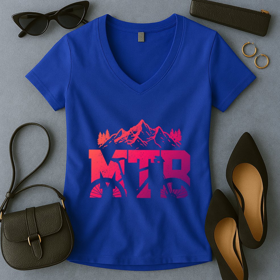 Mtb Mountain Bike Bicycle Mountain Biking Biker Gift Women's V-Neck T-Shirt