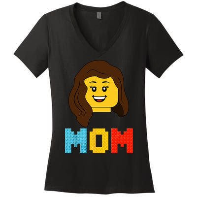 Mom Master Builder Building Bricks Blocks Matching Family Women's V-Neck T-Shirt
