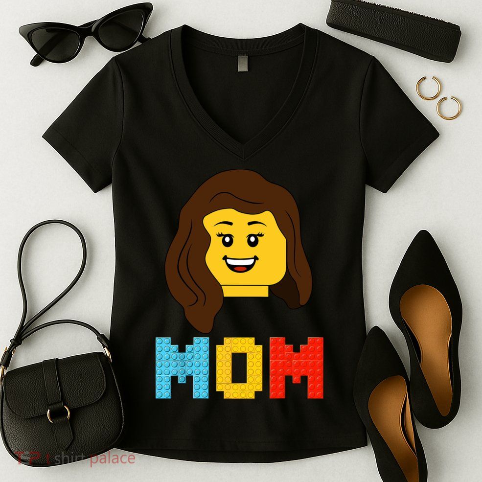 Mom Master Builder Building Bricks Blocks Matching Family Women's V-Neck T-Shirt