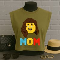 Mom Master Builder Building Bricks Blocks Matching Family Garment-Dyed Women's Muscle Tee