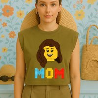 Mom Master Builder Building Bricks Blocks Matching Family Garment-Dyed Women's Muscle Tee