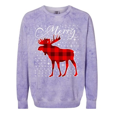 Merry Moose Buffalo Red Plaid Funny Couples Christmas Pajama Gift Colorblast Crewneck Sweatshirt