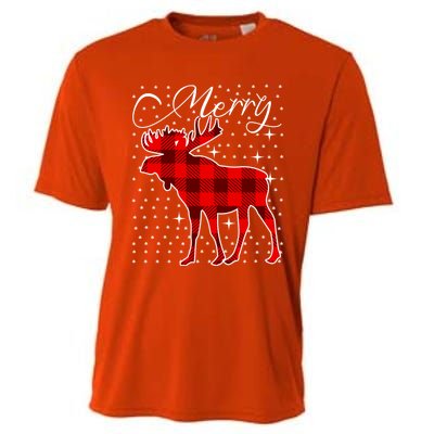 Merry Moose Buffalo Red Plaid Funny Couples Christmas Pajama Gift Cooling Performance Crew T-Shirt