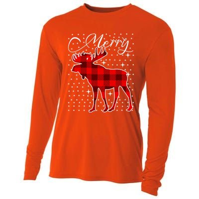 Merry Moose Buffalo Red Plaid Funny Couples Christmas Pajama Gift Cooling Performance Long Sleeve Crew