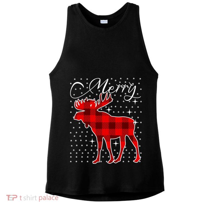Merry Moose Buffalo Red Plaid Funny Couples Christmas Pajama Gift Ladies PosiCharge Tri-Blend Wicking Tank
