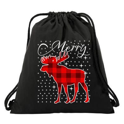 Merry Moose Buffalo Red Plaid Funny Couples Christmas Pajama Gift Drawstring Bag