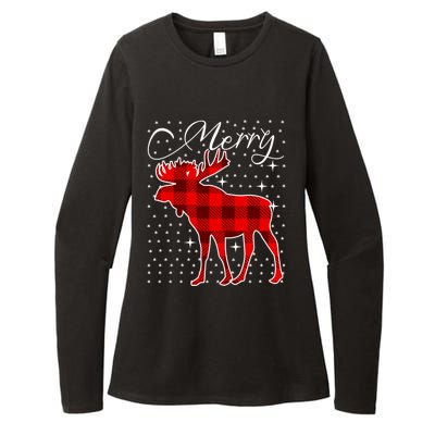 Merry Moose Buffalo Red Plaid Funny Couples Christmas Pajama Gift Womens CVC Long Sleeve Shirt