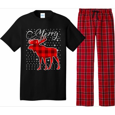 Merry Moose Buffalo Red Plaid Funny Couples Christmas Pajama Gift Pajama Set