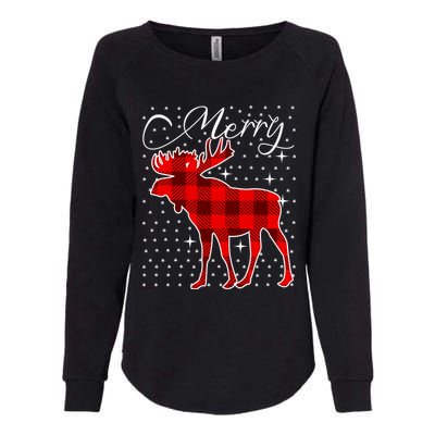 Merry Moose Buffalo Red Plaid Funny Couples Christmas Pajama Gift Womens California Wash Sweatshirt