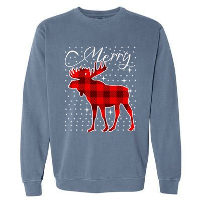 Merry Moose Buffalo Red Plaid Funny Couples Christmas Pajama Gift Garment-Dyed Sweatshirt