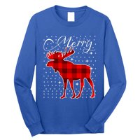 Merry Moose Buffalo Red Plaid Funny Couples Christmas Pajama Gift Long Sleeve Shirt