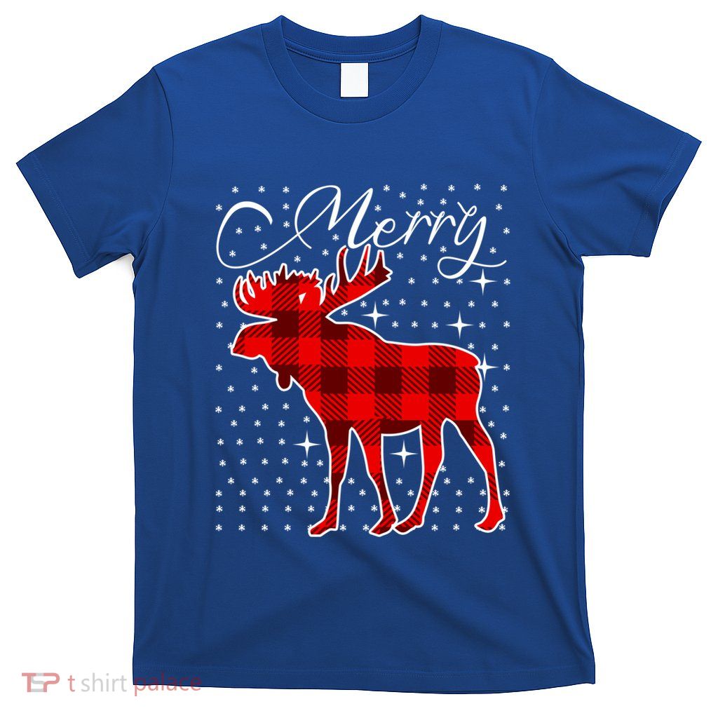 Merry Moose Buffalo Red Plaid Funny Couples Christmas Pajama Gift T-Shirt