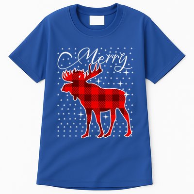 Merry Moose Buffalo Red Plaid Funny Couples Christmas Pajama Gift Tall T-Shirt