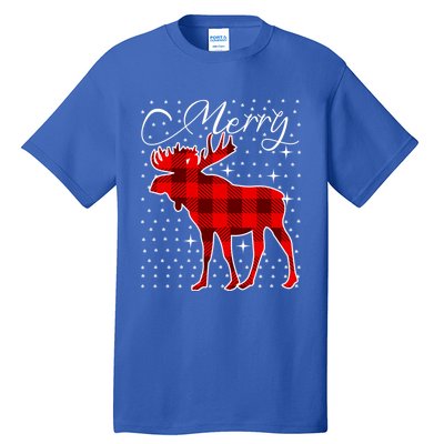 Merry Moose Buffalo Red Plaid Funny Couples Christmas Pajama Gift Tall T-Shirt