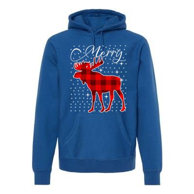 Merry Moose Buffalo Red Plaid Funny Couples Christmas Pajama Gift Premium Hoodie