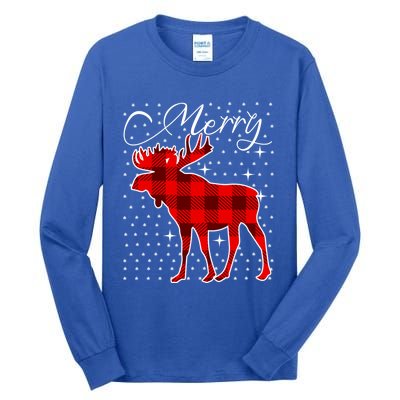 Merry Moose Buffalo Red Plaid Funny Couples Christmas Pajama Gift Tall Long Sleeve T-Shirt