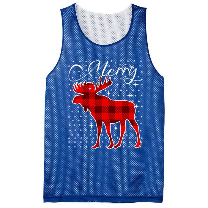 Merry Moose Buffalo Red Plaid Funny Couples Christmas Pajama Gift Mesh Reversible Basketball Jersey Tank