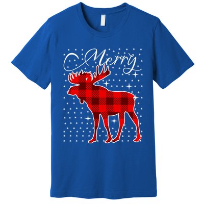 Merry Moose Buffalo Red Plaid Funny Couples Christmas Pajama Gift Premium T-Shirt