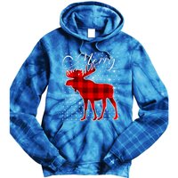 Merry Moose Buffalo Red Plaid Funny Couples Christmas Pajama Gift Tie Dye Hoodie