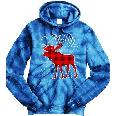 Merry Moose Buffalo Red Plaid Funny Couples Christmas Pajama Gift Tie Dye Hoodie