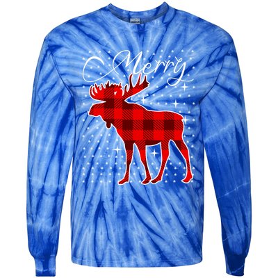 Merry Moose Buffalo Red Plaid Funny Couples Christmas Pajama Gift Tie-Dye Long Sleeve Shirt