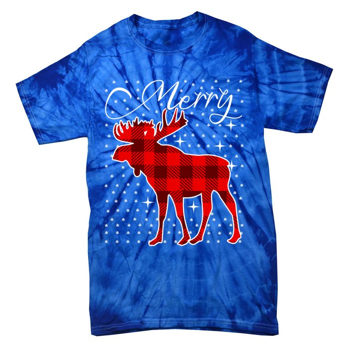 Merry Moose Buffalo Red Plaid Funny Couples Christmas Pajama Gift Tie-Dye T-Shirt