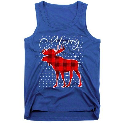 Merry Moose Buffalo Red Plaid Funny Couples Christmas Pajama Gift Tank Top