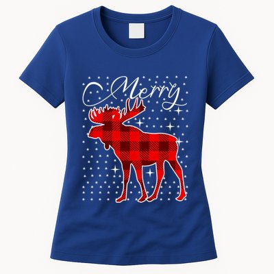 Merry Moose Buffalo Red Plaid Funny Couples Christmas Pajama Gift Womens T-Shirt